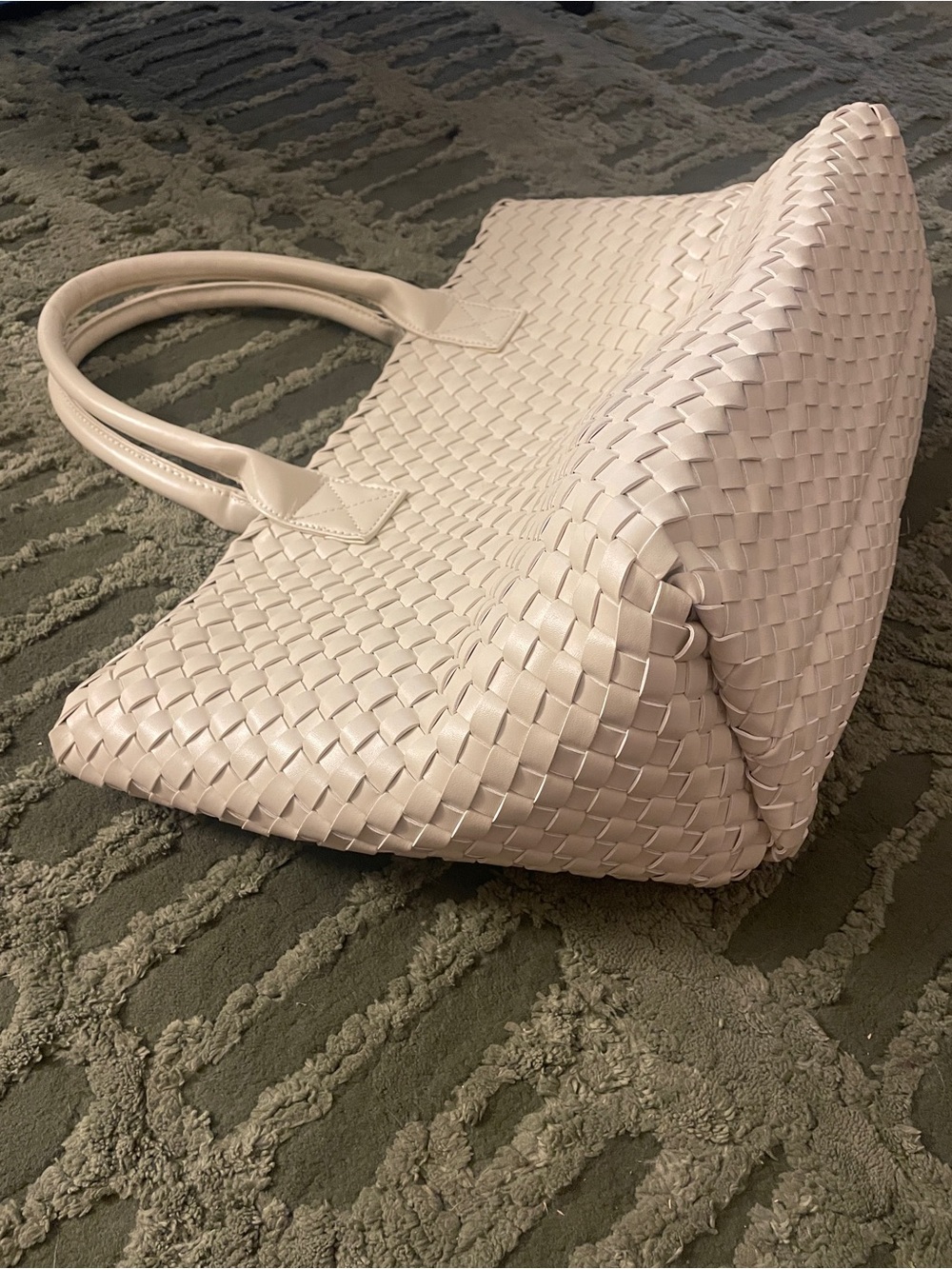 Cream Woven Tote Bag with Pouch - Vegan Leather